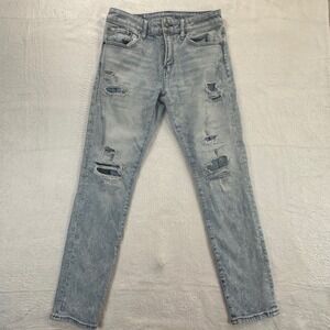 American Eagle Men's Athletic Skinny Jeans 31x32 Light Wash Distressed Ripped